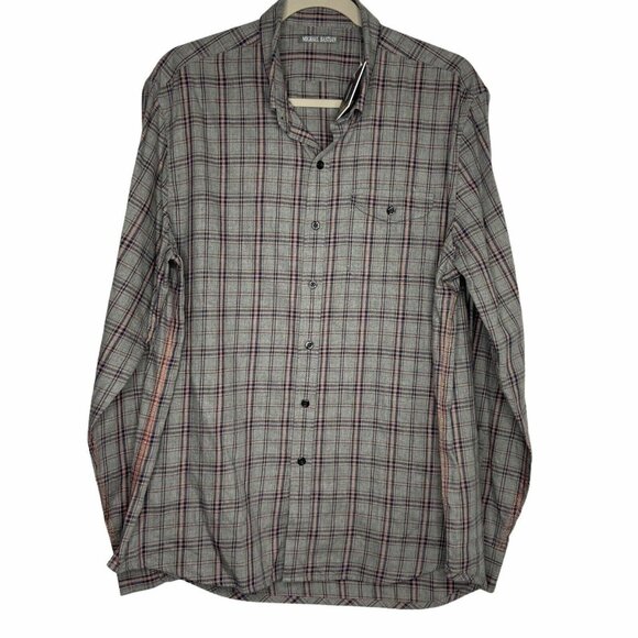 NWT Michael Bastian Flannel Shirt‎ Mens Size Large Pink/Grey Plaid LS Button Up - Picture 1 of 10